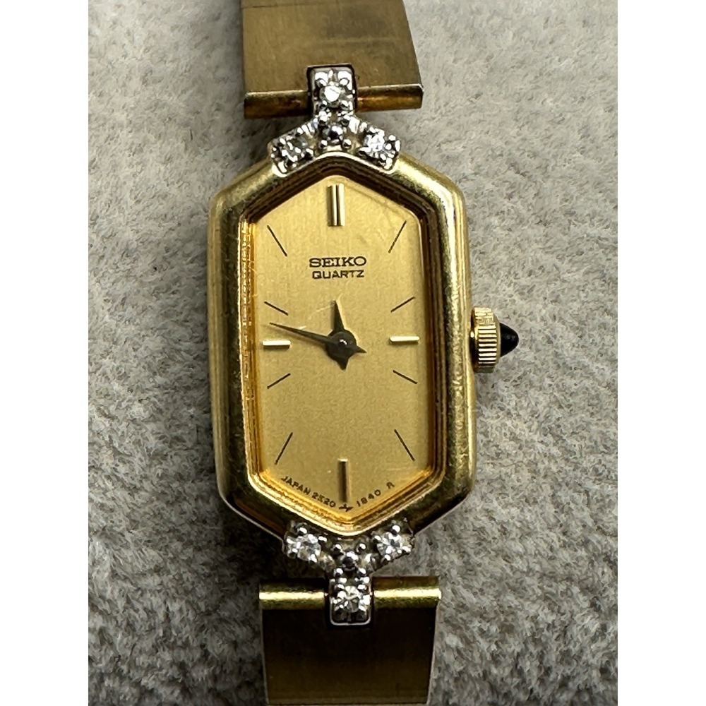Seiko 2E20-6459‎ Ladies Watch New Battery 13MM 6" Gold Tone Vintage H95